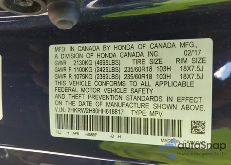 2017 Honda Cr-V Ex-L/Ex-L Navi z USA, uszkodzony, nr VIN 2HKRW2H80HH618817